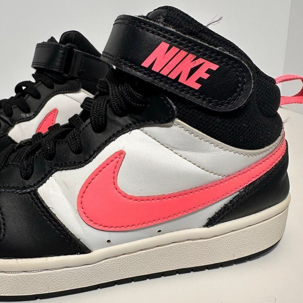 Nike Court Borough Mid 2 Sneakers Black White Pink | Youth Size 4 - Picture 7 of 14